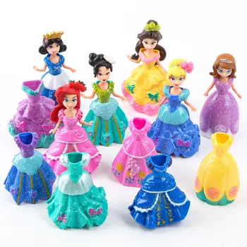 Pudcoco 10cm 6Pcs Princesė lėlė su 12Pcs Magija Įrašą Suknelė Vaikai Mergina Mėgstamų Žaislų Dovana