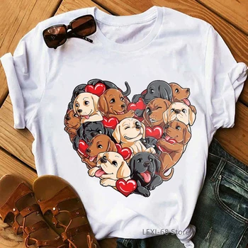 Pug šuo gyvūnų spausdinti marškinėlius moterims Labradoro Širdies Valentino Dienos Dovanos Šunų Mėgėjams Mielas marškinėliai femme juokinga 