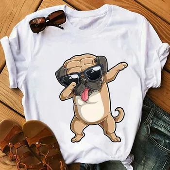 Pug šuo gyvūnų spausdinti marškinėlius moterims Labradoro Širdies Valentino Dienos Dovanos Šunų Mėgėjams Mielas marškinėliai femme juokinga 