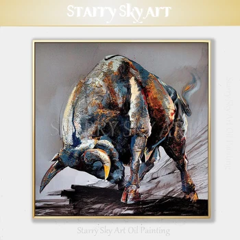 Puikus Menininko Ranka-dažytos Aukštos Kokybės Abstrakčiai Gyvūnų Bull Naftos Tapyba ant Drobės Šiuolaikinio Meno Gyvūnų Bull Akrilo Tapyba