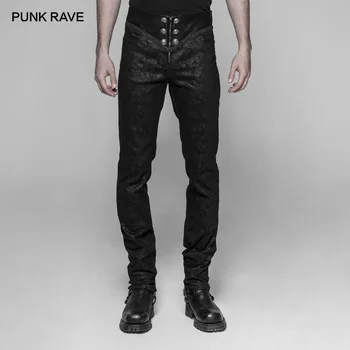 PUNK RAVE Vyrų Gotikos Micro-elastinga Įspaudas Juodos Kelnės Šalies Cosplay Klubas Helovinas Gražus Vyrų Kelnės Streetwear