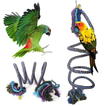 Purple Blue Bird Sūpynės Kabo Papūga Spiraliniai Lynai Žaislai su Žvangučiais Kramtomoji String Papūga Žaislai, Sūpynės