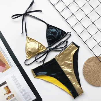 Push up micro bikini komplektas 2020 m Sexy aukso swimsuit moterys trikampis maudymosi kostiumėliai moterims besimaudančių Apynasrio biquini maudymosi kostiumas, Dviejų dalių komplektas