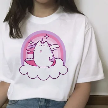 Pusheen marškinėliai moterims moterų femme animaciją kačių harajuku ulzzang viršūnės t-shirt grafikos 90s kawaii korėjos estetinės marškinėlius juokinga
