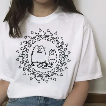 Pusheen marškinėliai moterims moterų femme animaciją kačių harajuku ulzzang viršūnės t-shirt grafikos 90s kawaii korėjos estetinės marškinėlius juokinga