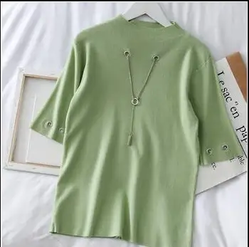 Pusė-Golfo Megzti Moterų marškinėliai trumpomis Rankovėmis Didelio Dydžio moteriški Marškinėliai Tuščiaviduriai Iš Tampri, Puloveriai Tees Top moterims