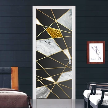 PVC Durų Lipdukas Modernus Aukso Linija Geometrinis Marmuro Modelis Sienų Dekoras Gyvenamasis Kambarys, Virtuvė, Lipnios Vandeniui Wallsticker