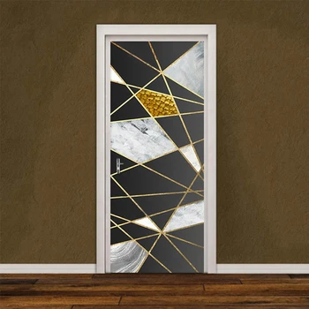 PVC Durų Lipdukas Modernus Aukso Linija Geometrinis Marmuro Modelis Sienų Dekoras Gyvenamasis Kambarys, Virtuvė, Lipnios Vandeniui Wallsticker