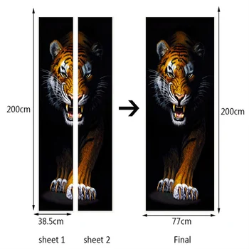 PVC Lipni Vandeniui Tapetai, 3D Stereo Tigras Gyvūnų Freskomis Kambarį Vyresniojo Miegamojo Durų Lipdukas Kūrybos 