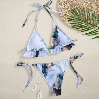 Pynimas bikini 2020 m. Brazilijos Apynasrio maudymosi kostiumai moterų Trikampis swimsuit moterys Marmuro spausdinti maudymosi kostiumą, Styginių 2 dalių kostiumą naujas