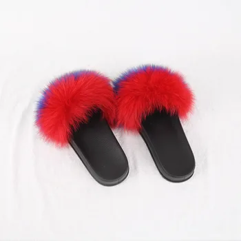 QIUCHEN moterų batai nekilnojamojo fox fur šlepetė prabangių patalpų skaidrės butai pūkuotas didelis fox sandalai namų šlepetės individualų