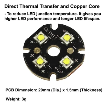 Quad Luminus SST-20 LED Spinduolis su KDLITKER 20mm x 1,5 mm DTP Vario PCB (Lygiagrečiai) w/ optika