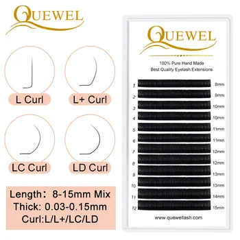 Quewel L/L+/LC/LD Curl Blakstienos Pratęsimo Sumaišykite Dėklas Juoda Matinė 8-15mm Individualių Klasikinių Netikrų Blakstienų Aukštos Kokybės Blakstienas