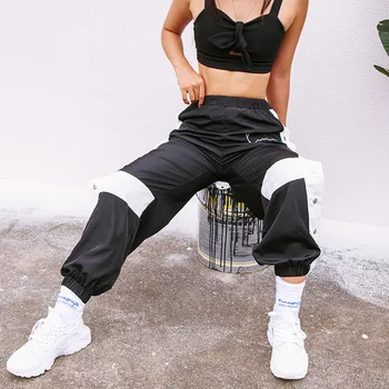 QWEEK Poilsiu Moterų Kelnės Aukštu Juosmeniu Kratinys Sweatpants Moterų Haremas Kelnės Pusės Split Mygtuką Panelled Kelnės Streetwear