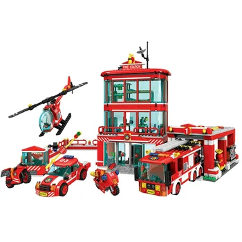 QWZ Miesto Priešgaisrinės Stoties Pastato Blokus Ugniagesiai Duomenys Miestą Sunkvežimių Apšviesti Plytų Žaislai Vaikams Dovanų
