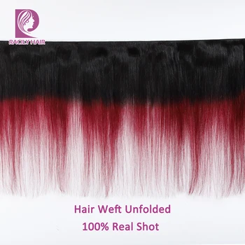 Racily Plaukų T1B/Bordo Brazilijos Tiesūs Plaukai Remy Human Hair 3/4 Ryšulius su Nėrinių Uždarymo 99J Ombre Ryšulius su Uždarymo