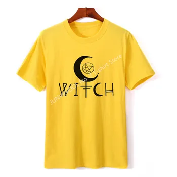 Ragana Pentagrames Mėnulyje Goth Marškinėliai Moterims Marškinėliai Harajuku Viršūnes Tees Estetinės Drabužių Medvilnės Trumpus Marškinėlius Hipster tamsiai marškinėliai