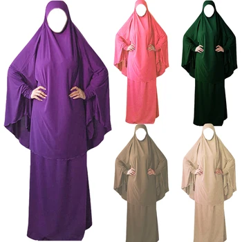 Ramadanas 2 Gabalas Musulmonų Moterų Maldos Hijab Nustatyti Abaja Jilbab Maxi Suknelė Khimar Burqa Islamo Orinės Arabų Drabužių Artimuosiuose Rytuose