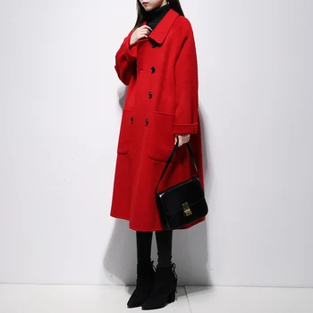 Raudona dvipusis kašmyro paltą moteriai naujas 2020 dvigubai drauge vilnos zylė yra purus audinys kailis