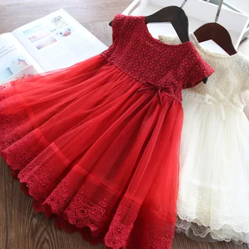 Raudona Tinklelio Suknelė su Bowknot Mergaitėms Bamblys Vasarą Vaikai Princesė Gėlių Šalies Drabužių Vaikams, Suknelės Mergaitėms Festivalio Dovana