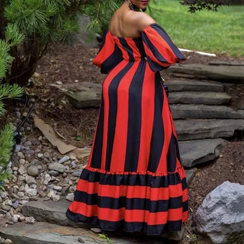 Raudonas Dryžuotas Moterys Šalis Suknelė Sekso Y Velniop Kaklo Lady Vakarienė Raukiniai, Ilgas, Maxi Suknelės Skraiste Femme Vestidos Afrikos Stilius 2020 M.