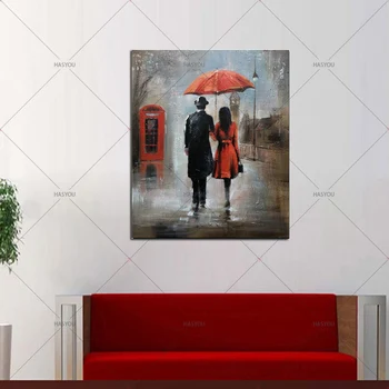 Raudonas Skėtis Romantiškas Paryžiaus Miesto Rankų darbo Naftos Tapyba ant Drobės Plakatas Sienos Nuotrauka už Kambarį Miegamojo Puošmena