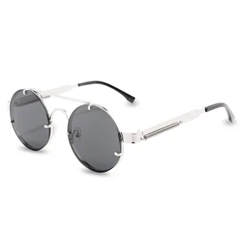 Raundas Steampunk Akiniai nuo saulės Prekės ženklo Dizainas Vyrai Moterys Metal Punk Saulės akiniai Derliaus Sunglass UV400 Atspalvių Akių Gafas de Sol