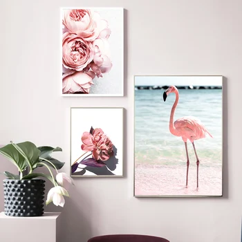 Rausva Rožė Flamingo Gėlė Senovinių Automobilių Sienos Meno Tapybos Drobės Šiaurės Plakatai Ir Spausdina Sienos Nuotraukas Gyvenimo Kambario Dekoro