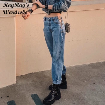 RayRay Moterų Aukšto Juosmens Džinsai Tuščiaviduriai Iš Grandinės Projektavimo Seksualus Egril Laisvalaikio Streetwear Važinėti Kokybės Tiesiai Ziajać Mujer Harajuku