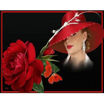 REALSHINING kvadratiniu Diamond Siuvinėjimo Red Hat Rožės Moteris 5D 