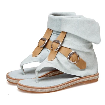 REAVE KATĖ Moterų sandalai bule Džinsinio džinsus medžiaga butai Įrašą kojų gladiatorių Juoda Smėlio studentų Vasaros batai cool Plius dydis 43 A1953