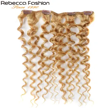 Rebecca Plaukų Įrašą 7Pcs Žmogaus Plaukų priauginimas Peru Žmogaus Plaukų Džeris Curl Šviesūs #P27/613 Visa Galva 7Pcs/Set Remy Plaukų