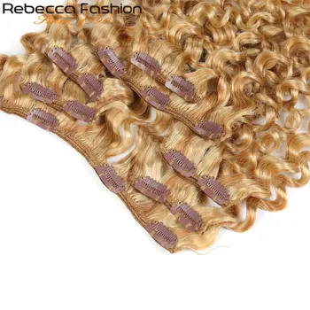 Rebecca Plaukų Įrašą 7Pcs Žmogaus Plaukų priauginimas Peru Žmogaus Plaukų Džeris Curl Šviesūs #P27/613 Visa Galva 7Pcs/Set Remy Plaukų
