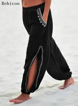 Rebicoo Kelnės Haremo Kelnės Rudens Žiemos Moterų Kelnes Elastinga Juosmens Varčias Atsitiktinis Juodos Kelnės pantalones mujer cintura alta