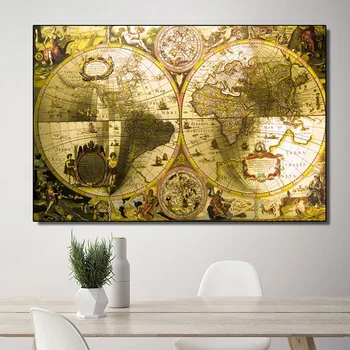 RELIABLI MENO Drobė Paveikslų Golden Pasaulio Žemėlapyje Sienos Nuotraukas Kambarį Tyrimą, Plakatų ir grafikos Namų Puošybai Neįrėminti