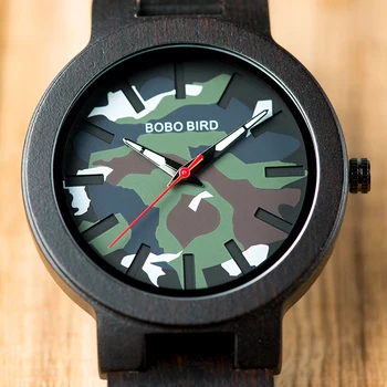 Relogio masculino BOBO PAUKŠČIŲ Medienos Vyrai Žiūrėti Vyrų Kvarco Žalia Maskuotė Laikrodžius Vyras Japonijos judėjimo Dovanų Dėžutėje