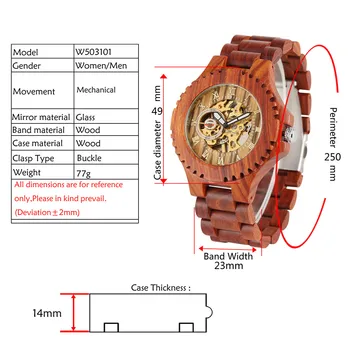 Reloj masculino Luxury Self-Vėjo Mechaninė vyriški Žiūrėti Visą Raudona Mediniai Bangle Vyras Automatinis Laikrodis Lankstymo Sagtimi Naujas 2019
