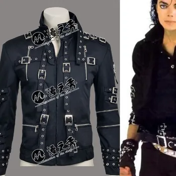 Retas MJ Michael Jackson Punk Rock Stiliaus BLOGŲ Kelionių Juoda Medvilnės & Oda, Kniedės Slim Užtrauktuku Striukė Outwear