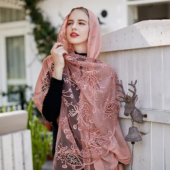 Retro Anglija Nėrinių Gėlių Šalikas Moterims Prabanga Hijab Medvilnės Foulard Moterų Skara Elegantiškas Ponios Pashmina Naują Atvykimo BFD071