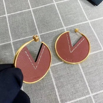 Retro chic cel stiliaus vertus siuvami apvalūs Raudoni odiniai Auskarai minimalistinio Vakarų įgaubtas Auskarai ins Earings Juvelyriniai dirbiniai