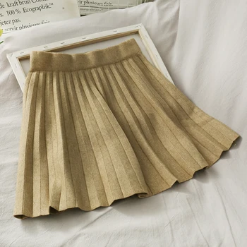 Retro elastinga juosmens trikotažo sijonas moterų 2020 m. naujų vientisos spalvos laukinių klostuotas sijonas tendencija