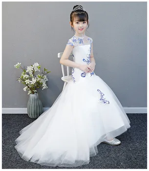 Retro Stiliaus Kinijos Baby Princess Dress Mergina Drabužių, Siuvinėjimas vaikų Vestuves Kostiumas Fashiom Vaikai Vakare Gown Y482