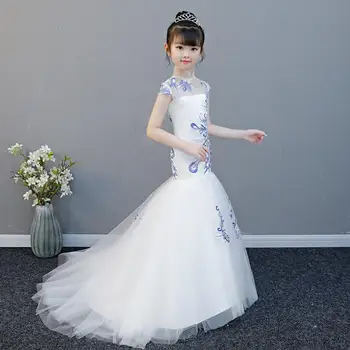 Retro Stiliaus Kinijos Baby Princess Dress Mergina Drabužių, Siuvinėjimas vaikų Vestuves Kostiumas Fashiom Vaikai Vakare Gown Y482