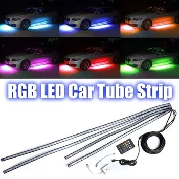 RGB Daugiaspalvis Lankstus Teka Automobilio LED Šviesos Underglow Underbody Vandeniui Vamzdžių Sistema, Neoninės Šviesos Atmosfera