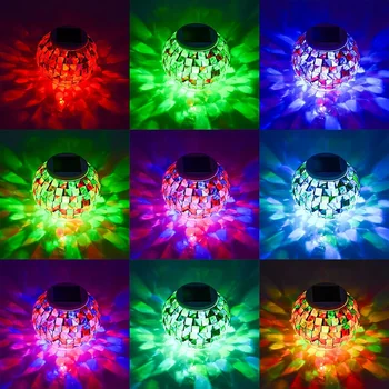 RGB Lentelė Naktį Šviesos, Saulės Šviesos energija Varomas Mozaika, Stiklo Kamuolys Sodo Žibintai Vandeniui Lauko Saulės Vejos Šviesos Sodas Šalis
