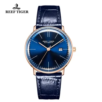 Rifas Tigras/RT Vyrų Prabangos Prekės Automatinis laikrodis Mėlynas Odinis Dirželis Rose Gold Atsitiktinis Laikrodžiai Laikrodis Relogio Masculino RGA8215