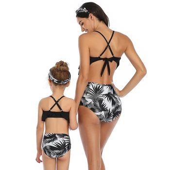 Riseado Susiėmę maudymosi kostiumėlį Aukšto Juosmens Maudymosi Kostiumą Biquini Kryžiaus Tvarstis Motina ir Dukra Bikini Komplektas 2021 Naujas Paplūdimio Moterims