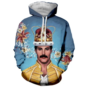 Roko Karalienė Juosta Freddie Mercury 3D Spausdinimo Striukė Vyrų/moterų Hip-Hop (Įvelkamų Megztinių Streetwear Pavasario Hoodie vyriški Drabužiai