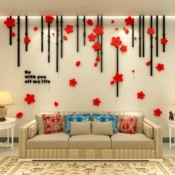 Romantiška 3D Sienų Lipdukai Vestuvių Kambarį Dekoruoti Miegamojo Fonas TV Fono Sienos Lipdukai Apsodinti Gėlių, Sienų Apmušalus