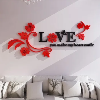 Romantiškas Gėlių Sienų Lipdukai TV Foną Lipdukai Kambarį Dekoro Sienos Meno Raudona 3D Lipdukai Namų Puošybai